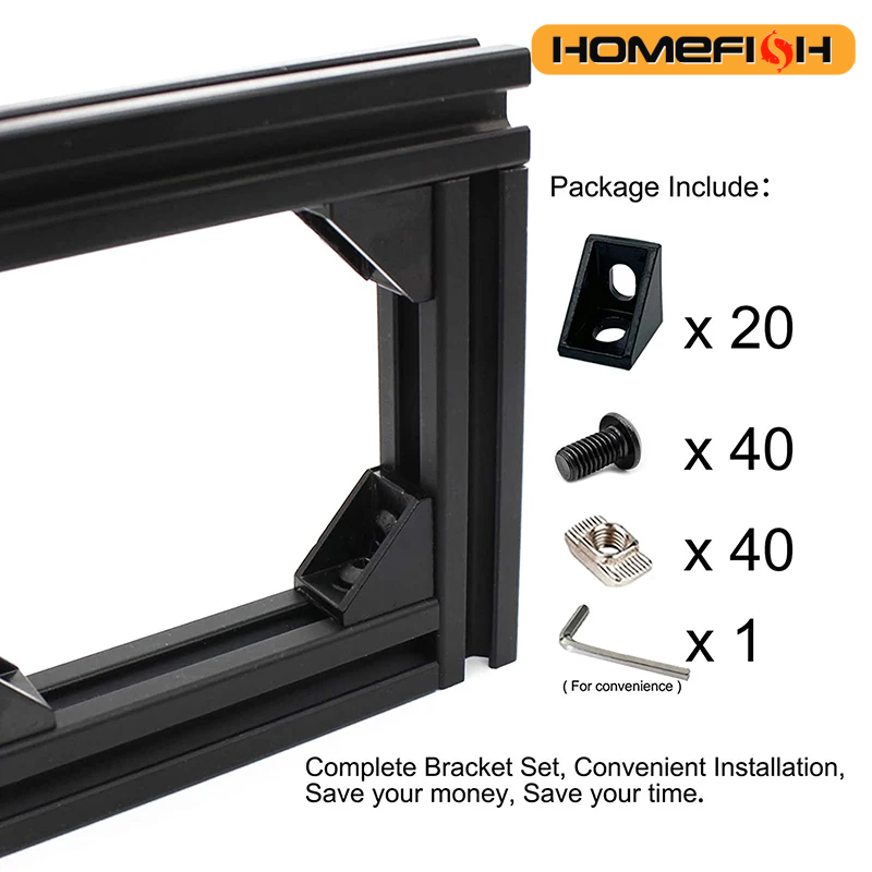 Aluminum T-Slot Profile - 20Sets Corner Bracket, 40Pcs Drop in