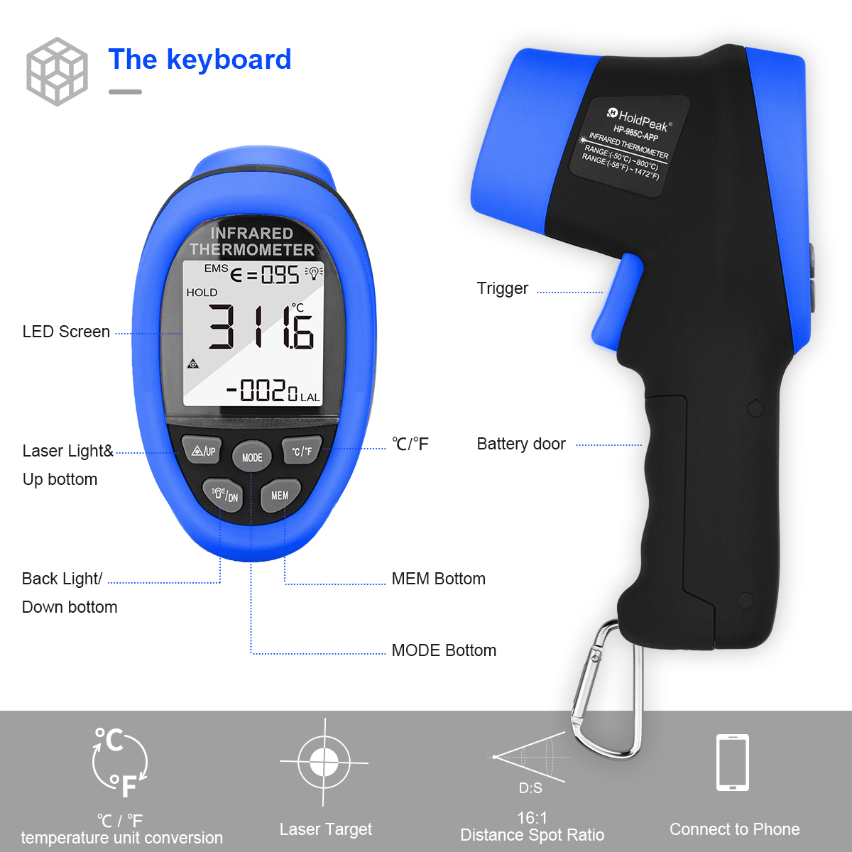 HoldPeak IR Thermometer Gun -5 - đánh giá và giá Industrial Laser Temperature